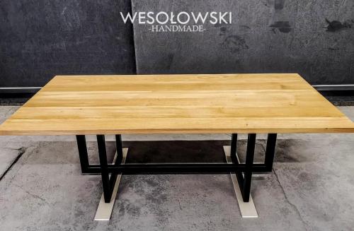 Stół dębowy 220x100 cm ze stylową podstawą stalową