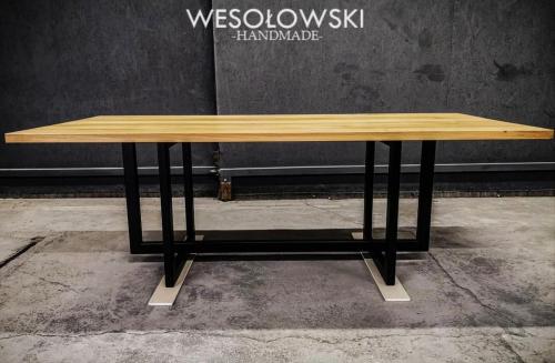 Stół dębowy 220x100 cm ze stylową podstawą stalową